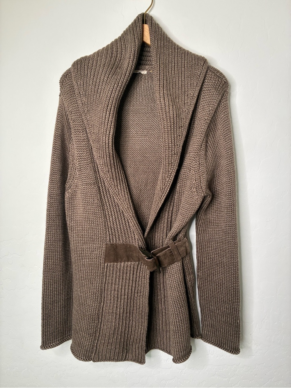 Soft Surroundings Sweater Size Small Brown Wool Faux Suede Belt Country Weekend